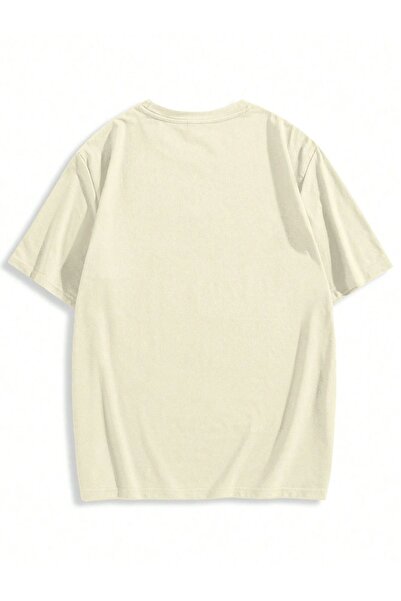 CLAYES Men's Hand Print Oversize Beige Printed T-shirt - Crew Neck Short Sleeve Comfortable Fit T-Shirt