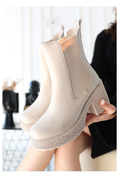 Genel Markalar Paigo Streç Topuklu Platform Bot Bej