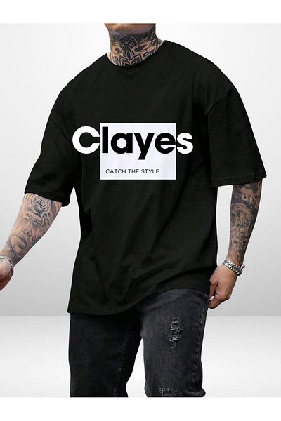 CLAYES Catch The Style Oversize Black Printed T-shirt - Crew Neck Short Sleeve Comfortable Fit T-Shirt