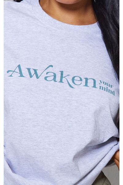 CLAYES Сіра футболка Oversize Awaken - Oversize з принтом