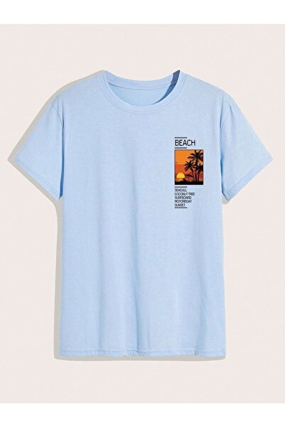 CLAYES Tricou cu sigla de plajă - mânecă scurtă oversize cu imprimeu Baby Blue