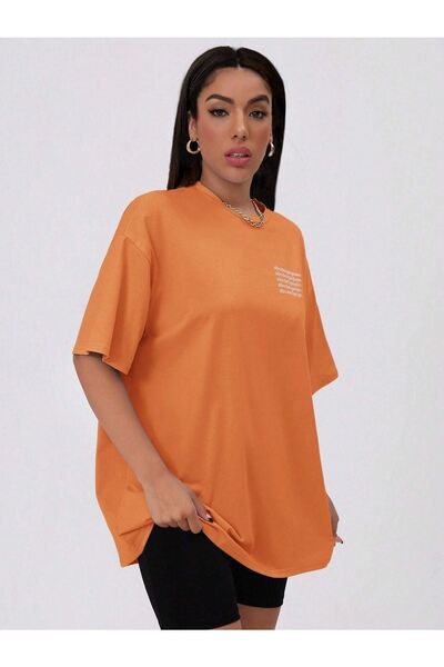 CLAYES Orange Alphabet Printed Oversize T-Shirt - Crew Neck, Short Sleeve