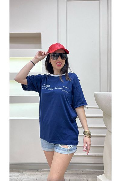 CLAYES Leisure Future Split Jersey T-Shirt - Navy Blue Body Shoulder White Stripe T-Shirt Oversize Cycling