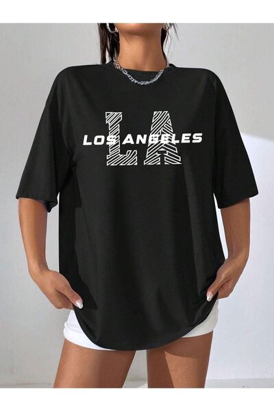CLAYES Λος Άντζελες - Μαύρο μπλουζάκι με κοντό μανίκι με στάμπα μεγάλου μεγέθους