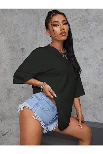 CLAYES Basic Solid T-Shirt - Μαύρο Oversize Crew λαιμόκοψη κοντό μανίκι