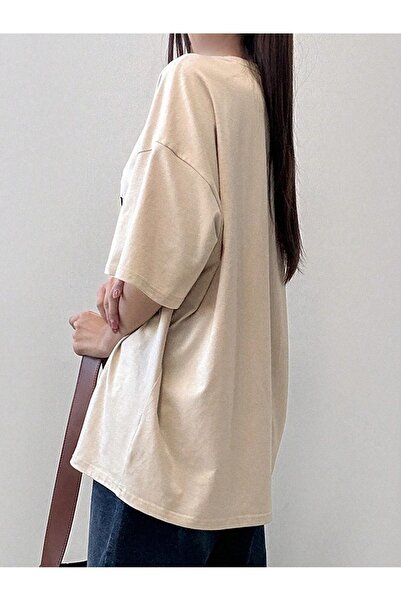 CLAYES The Sunlight Single Jersey T-Shirt - Beige Printed Oversize Crew Neck Short Sleeve T-Shirt