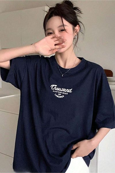 CLAYES Tricou Thousand Single Jersey - Tricou cu mânecă scurtă oversize cu decolteu și cu imprimeu alb