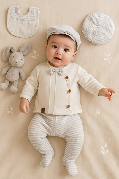 Ozz Baby 0-3 Ay Erkek Bebek Yeni Doğan Nervüllü 8'li Hastane Çıkışı Zıbın Seti