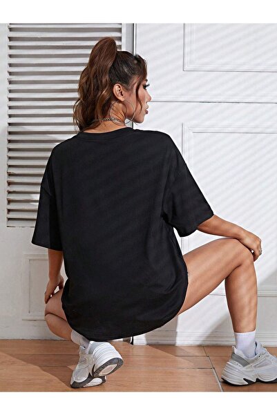 CLAYES Μαύρο μπλουζάκι με φλοράλ σχέδιο Oversize - Crew Neck, κοντό μανίκι