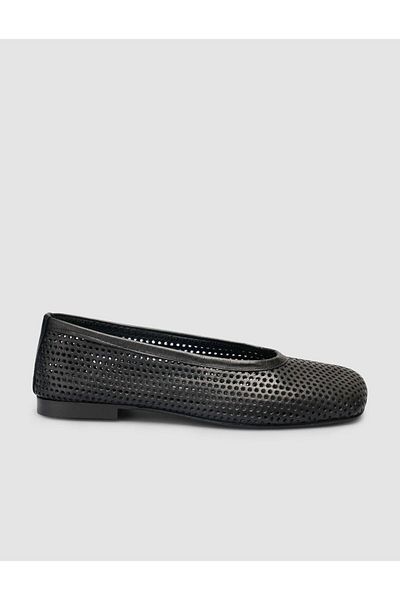 Cabani 100% Genuine Leather Black Perforated Women's Ballerinas