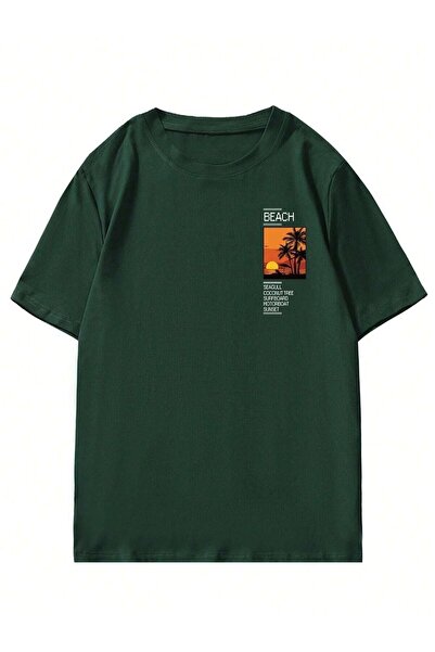 CLAYES Green Oversize Printed Beach T-Shirt - Crew Neck, Short Sleeve