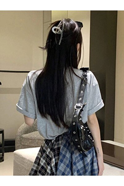 CLAYES Fromwt Oversize Сірий принт Велосипедний комір Короткий рукав Футболка