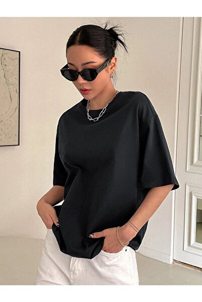 CLAYES Μπλουζάκι Kind Hearted - Μαύρο εμπριμέ Oversize Crew Neck με κοντό μανίκι