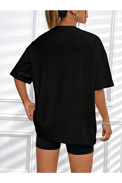 CLAYES Μαύρο μπλουζάκι μεγάλου μεγέθους Malibu Heart Pattern - Crew Neck