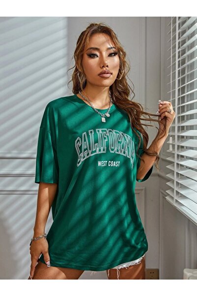 CLAYES Μπλουζάκι California W.c - Κοντομάνικο μπλουζάκι με πράσινο στάμπα Oversize Crew Neck