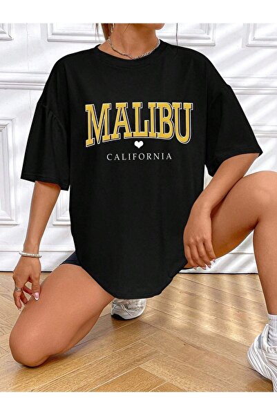 CLAYES Μαύρο μπλουζάκι μεγάλου μεγέθους Malibu Heart Pattern - Crew Neck