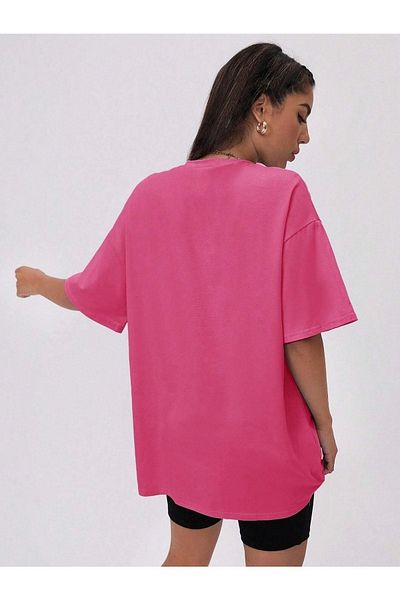CLAYES Pink Alphabet Printed Oversize Crew Neck Short Sleeve T-Shirt