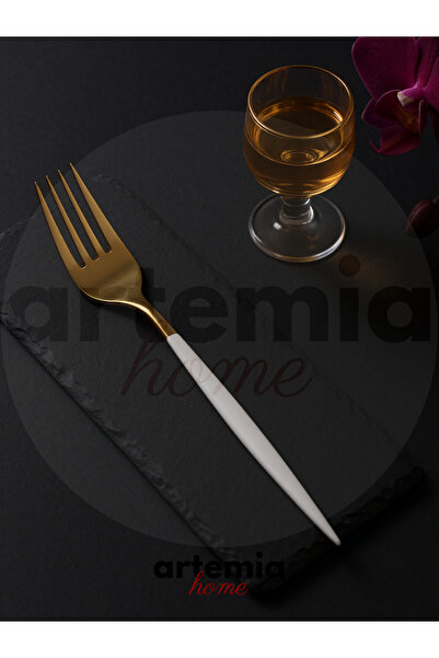 DMR LİFE Gold Dine White 30 Piece Cutlery Set |   Gold |   6 People |   18/10 Stainless Steel