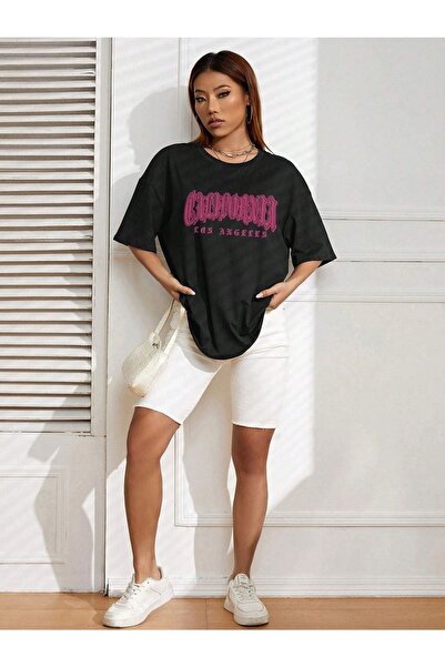 CLAYES Μπλουζάκι California Letter - Μαύρο μπλουζάκι με κοντό μανίκι με στάμπα