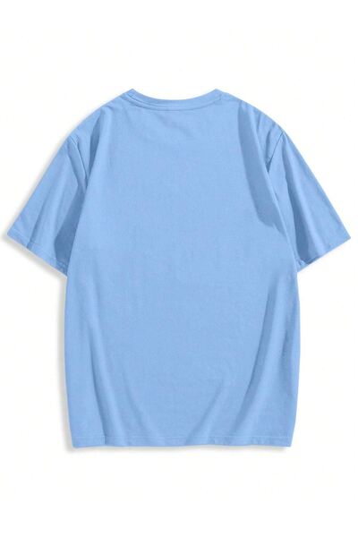 CLAYES Tricou supradimensionat cu imprimeu albastru bebeluș cu imprimeu manual pentru bărbați - Tricou cu mânecă scurtă cu decolteu și cu potrivire confortabilă