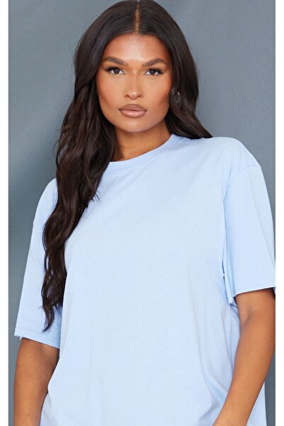 CLAYES Tricou simplu din jerseu - Tricou supradimensionat cu mânecă scurtă, albastru bebeluș