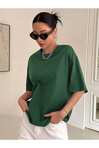 CLAYES Μπλουζάκι Kind Hearted - Πράσινη στάμπα Oversize Crew Neck με κοντό μανίκι