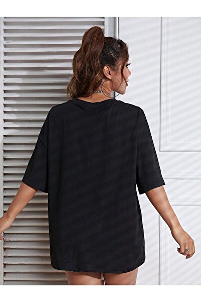 CLAYES Μαύρο μπλουζάκι με φλοράλ σχέδιο Oversize - Crew Neck, κοντό μανίκι