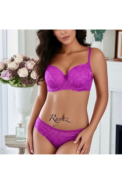 RUYAZ Purple Lace Support Padded Bra Set - Stylish Underwear for Everyday Wear