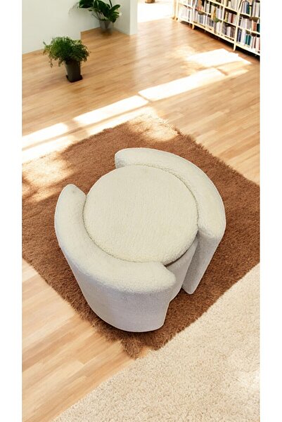 own home Çok Amaçlı Kapaklı Puf Depolama Alanlı & Sehpa Özellikli Teddy Kumaş Silindir Puf Bench