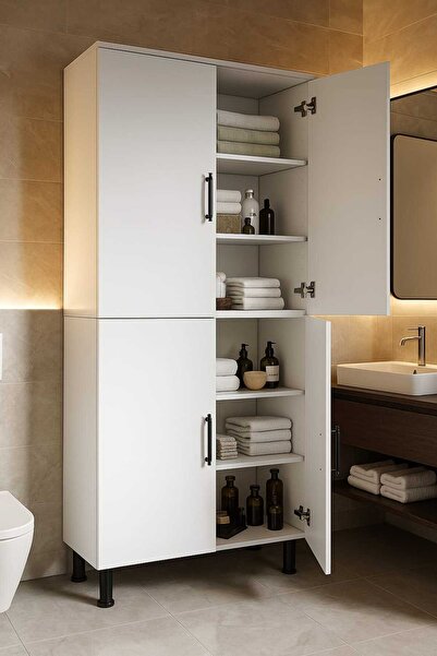 LIUWA Flamingo Çok Amaçlı Dolap 4 Kapaklı 6 Bölmeli Banyo Dolabı Mutfak Dolab...