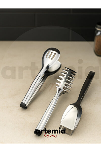 DMR LİFE Osiris Silver 1 Piece Serving Presentation Pasta Tongs Silver 18/10