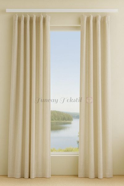 TUNCAY TEKSTİL 100% Cotton Buldan Work Plain Plain Linen Woven Sunshade Curtain Laces