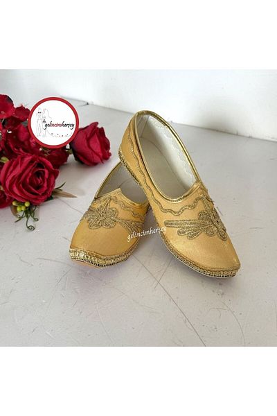 Gelincimherşey Gold Colored Sandal Ballerinas with Closed Back for Bindalli Kaftan