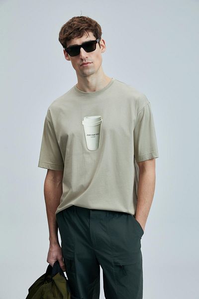 Lufian Omen Modern Graphic T- Shirt Beige