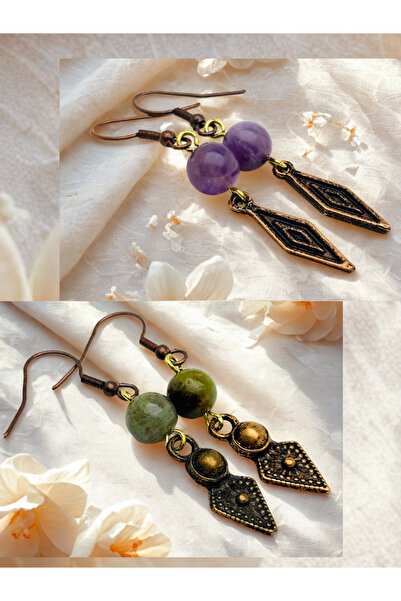 ayrestyle طقم أقراط من حجر الجمشت والأحجار الكريمة الهندية الطبيعية مكون من ق...