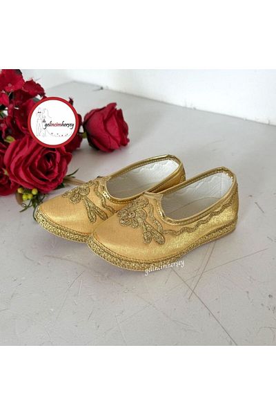 Gelincimherşey Gold Bindalli Circumcision Dress Covered Back Ballerina Wedge for Local Costume