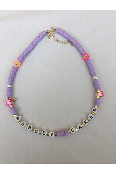 tones official Nobody Cares Slogan Yazılı Fimo Boncuklu Kelime Kolye