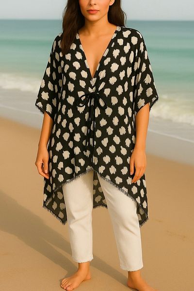 Hayalet Design Thin and Soft Texture Kimono Style Beach Pareo Tunic