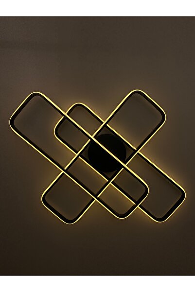 Zeya Lighting Yüksek Aydınlatmalı Dikdörtgen  Siyah Şık Tavan Plafonyer Led avize, 3 Renk Aydınlatma