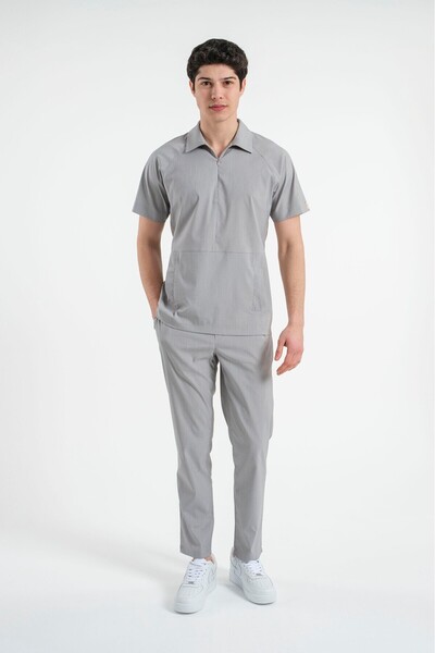 LİZY STORE Nolan -Grey Men's Zipper Nurse Doctor Uniform Suit Scrubs Suit Hospital Jersey