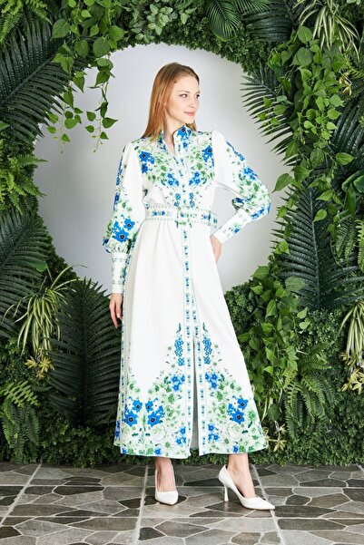 WellWay فستان قماش أطلس (يشمل الحزام)-أخضر