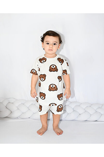 Drop Kids Bebek Pijama Takımı Kısakol Şort Ayıcık Desen %100 Pamuk Yenidoğam