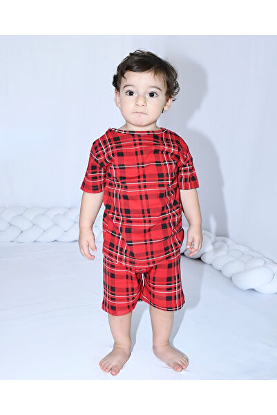 Drop Kids طقم بيجامة للأطفال الرضع شورت قصير بنمط منقوش باللون الأحمر