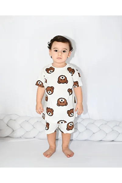 Drop Kids Children's Pajama Set Dark Brown Teddy Bear Pattern 100% Cotton