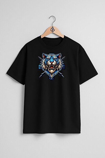 Bahriyeli Collection Oversize E Sport Logo Blue Tiger Chest Design Unisex T-S...