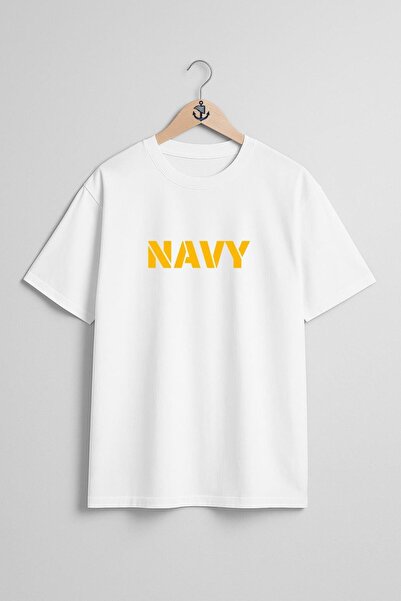 Bahriyeli Collection Oversize Navy Text Unisex T-Shirt with Chest and Back De...