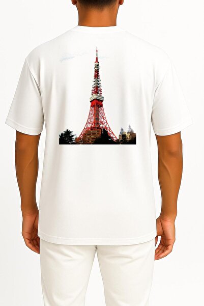 Bahriyeli Collection oversized Λευκό και κόκκινο πύργος, μπλουζάκι Unisex με ...