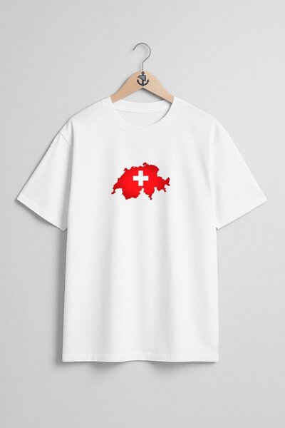 Bahriyeli Collection Oversize Switzerland Map Chest Design Unisex T-Shirt