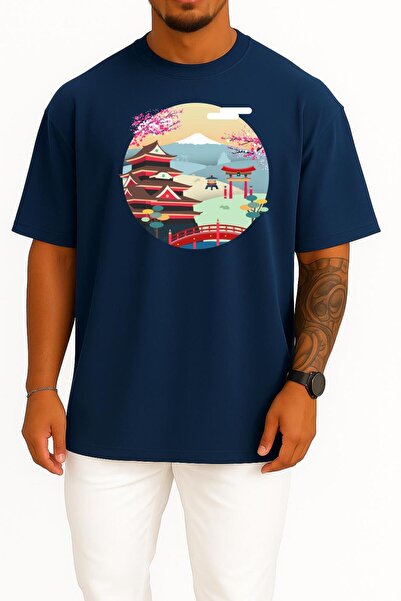 Bahriyeli Collection Oversize Tokyo Art, Japan Unisex T-Shirt with Chest Design