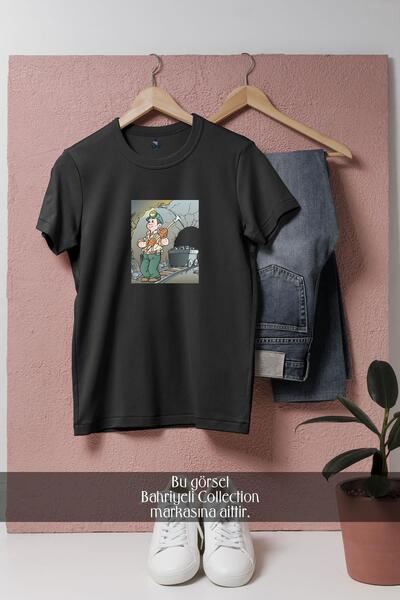 Bahriyeli Collection تي شيرت للجنسين بتصميم عامل منجم الفحم كبير الحجم
